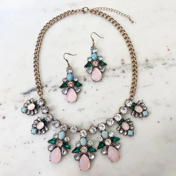 "Elise" Necklace || Pink & Clear Crystal Statement - Picture 9 of 10